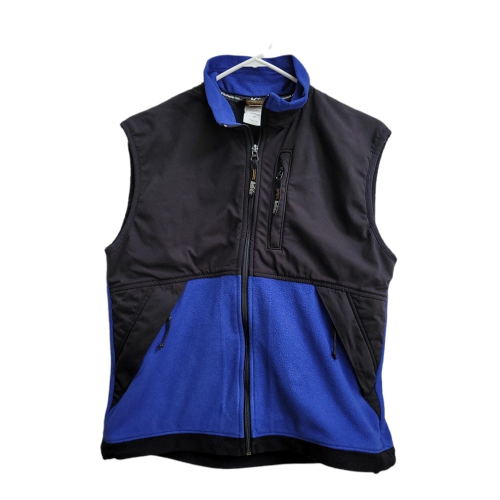 Vintage REI Full‎ Zip Fleece Vest Blue w/ Black Nylon Women's Medium
